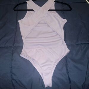 Wisteria Lane purple lavender lilac body suit cross top size S